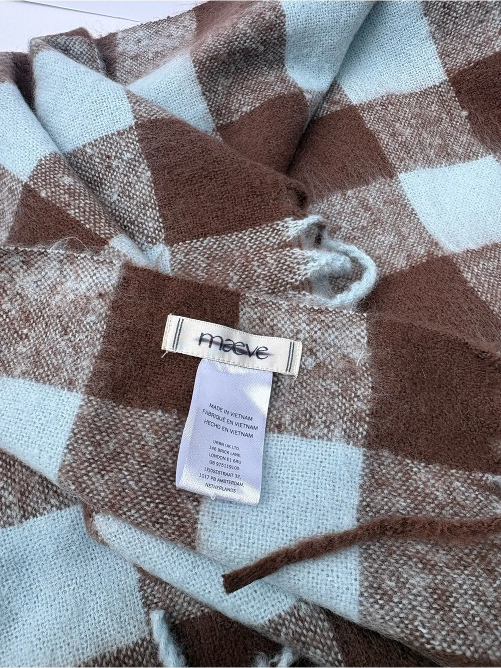 NWOT Anthropologie Maeve Brushed Gingham Scarf